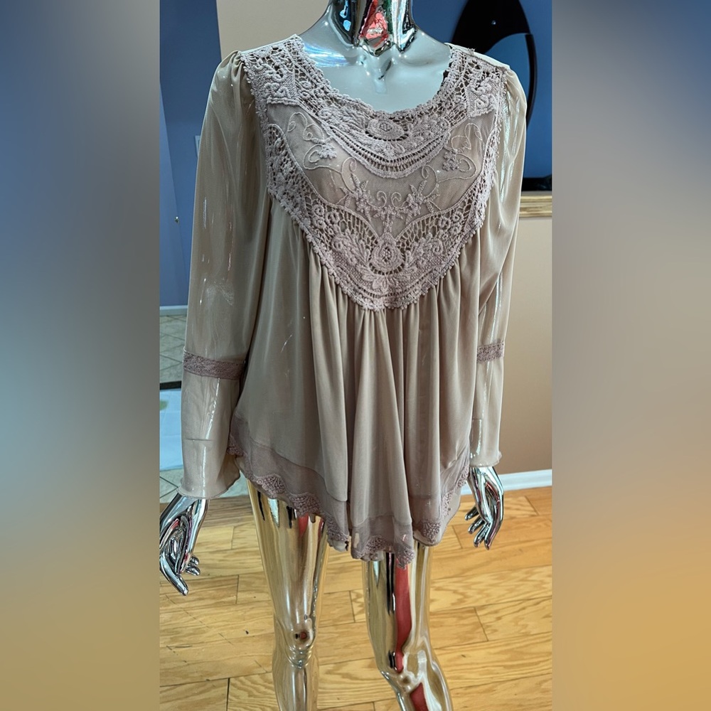 Ultra Pink Lace Detail Blouse - Taupe